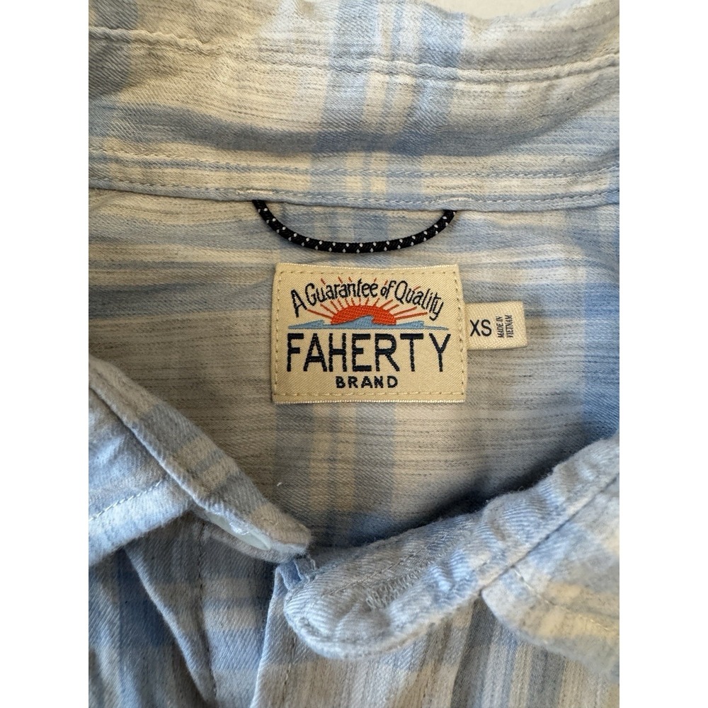 Faherty Button Up Shirt Mens Blue Plaid Casual Long Sleeve Button Down XS - Picture 4 of 5